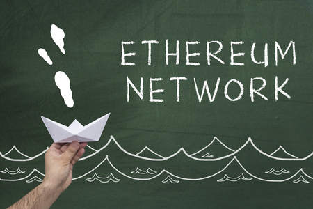 Ethereum network concept on the green chalkboard.の写真素材