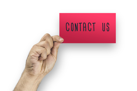 Contact us. Hand showing or holding card with text.の写真素材