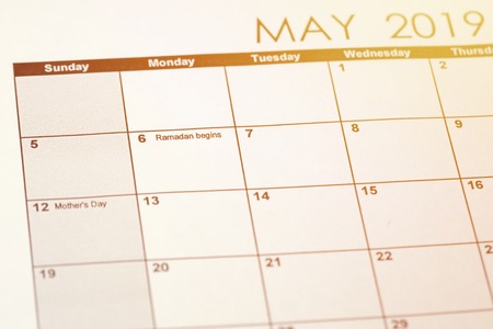 Calendar of May month 2019 - The date of beginning of ramadan. Ramazan beginning calendar date.の写真素材