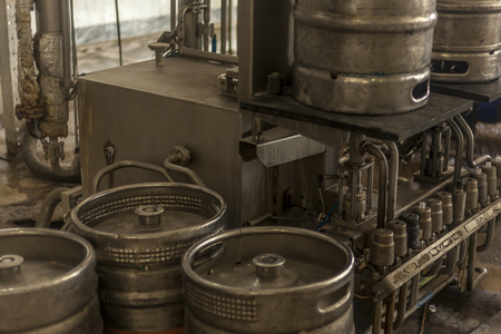 The interior of the brewery. Beer factory. Steel stainless tanks for beer fermentation and maturation.の写真素材
