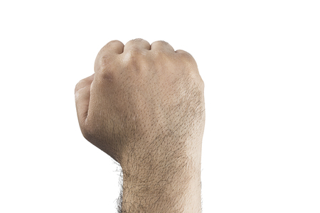 Strong male fist isolated on white backgroundの写真素材