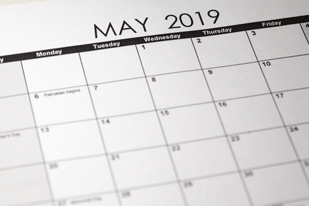 Close up macro photo of 2019 calendar monthly calendar. May monthの写真素材