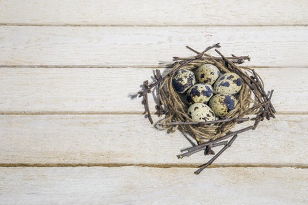 Happy Easter, Christianity and Christian tradition concept with Easter Eggs on wooden backgroundの写真素材