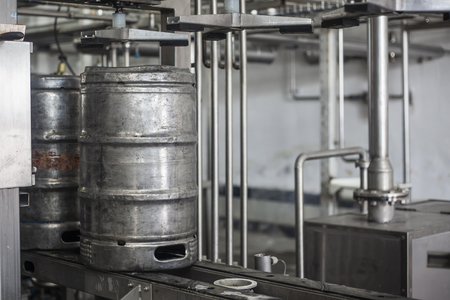 The interior of the brewery. Beer factory. Steel stainless tanks for beer fermentation and maturation.の写真素材