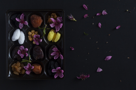 Eid Mubarak. Different iftar sweets. Celebrating Eid Al Adha. Islamic traditional holiday. Eid al-Fitr. Holly Ramadan. Middle East religious holiday. Iftar table decorated dried date fruit and sweets.の写真素材
