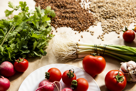 Fresh vegetables and cereals. Useful and healthy eatingの写真素材