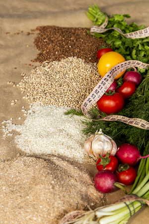 Fresh vegetables and cereals. Useful and healthy eatingの写真素材