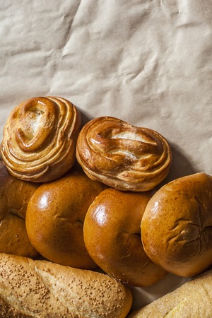 Food concept. Different type breads. Top view. Free space for text. Copy spaceの写真素材