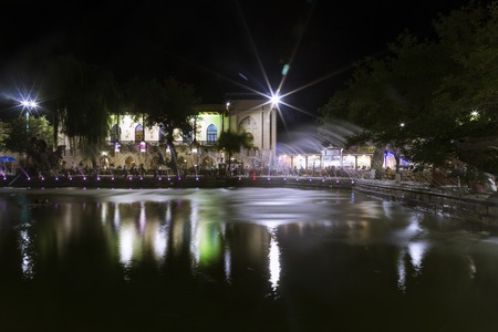Lyabi-Khauz Ensemble, Bukhara in summer night, Bukhara, Uzbekistanのeditorial素材