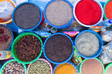 BUKHARA, UZBEKISTAN - MAY 25, 2018: Silk and Spices Festival 2018. Traditional asian spice bazaar in Bukhara, Uzbekistanのeditorial素材