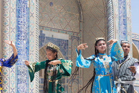 BUKHARA, UZBEKISTAN - MAY 25, 2018: Silk and Spices Festival 2018. Bukharian musicians in local...