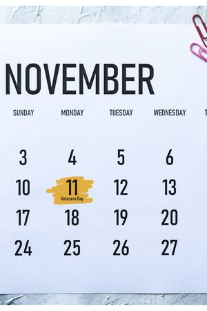 Veterans Day or Armistice Day - Monday, November 11 marked on Calendarの写真素材