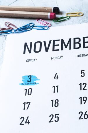 Daylight Saving Time, DST - November 3 marked on Calendarの写真素材