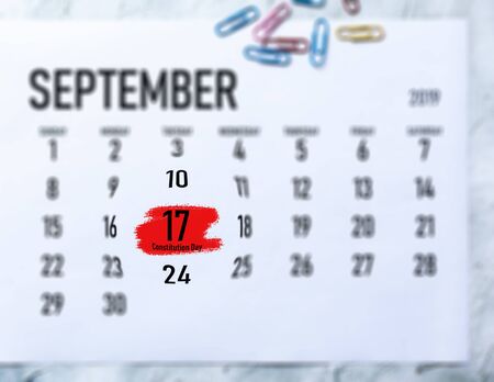 US Constitution Day or Citizenship Day. Constitution Day September 17th highlighted on the calendarの写真素材