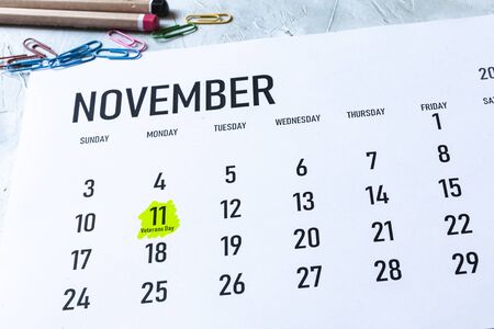 Veterans Day or Armistice Day - Monday, November 11 marked on Calendarの写真素材