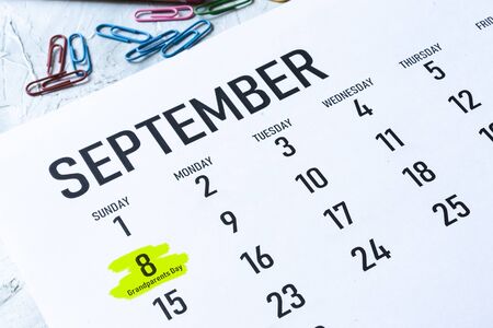 Grandparents day 2019 US. 8th September 2019 highlighted on the calendarの写真素材