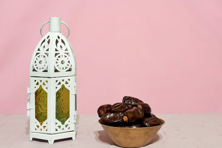 Ornamental Arabic lantern. Festive greeting card, invitation for Muslim holy month Ramadan Kareem