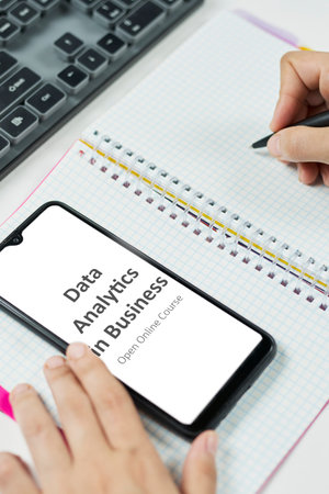 Young businesswoman taking online course - Data analytics in business