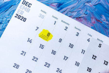 The immaculate conception of the Blessed Virgin Mary holiday on December calendar. December 2021...