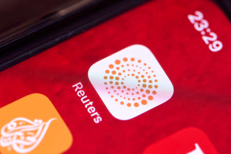 Tashkent, Uzbekistan - 15 July, 2021: Reuters mobile application on iPhone smartphone screenのeditorial素材