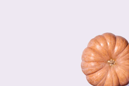 A big pumpkin on white background with copy space. Top viewの写真素材