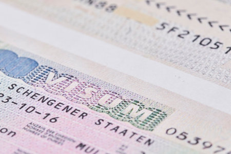 Tashkent, Uzbekistan - 13 August, 2021: Schengen visa in passport. Close-up. Macro shot. Visa stamp in the passport. Schengen visa for tourism and travel in EUのeditorial素材