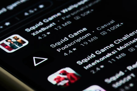 Tashkent, Uzbekistan - 14 October 2021: Popular Netflix new show - Squid games mobile game application. Mobile game of new South Korean series show - Squid gamesのeditorial素材