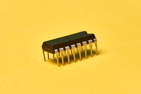 CPU chip and semiconductors with car toy. Global car chip shortage. Micro-chip shortage creates...