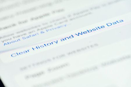 California, United States - 25 November 2021: Cleaning Safari internet browser history and cache data on iPhone. Safari remove history, cookies and other browsing dataのeditorial素材