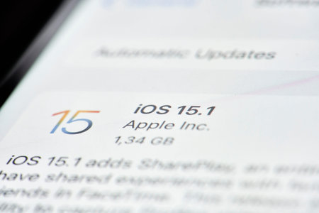 California, United States - 25 November 2021: Updating iPhone to the latest version 15.1.1 of iOS....