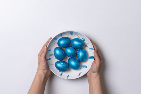 Happy easter time. Bright Easter holiday concept with spring flowers and easter eggs. Colorful...