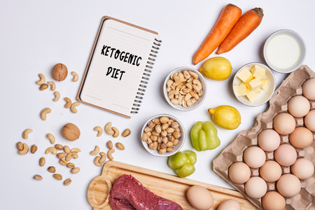 Ketogenic diet. Ingredients for keto diet. High good fat, healthy food. Ingredients for healthy foods selection. Balanced healthy ingredients of unsaturated fats for the heart and blood vessels.の写真素材