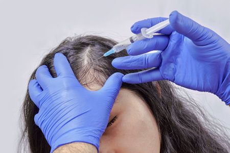 treatment of hair loss, injection for hair growth. Injected in womans head, hair mesotherapy