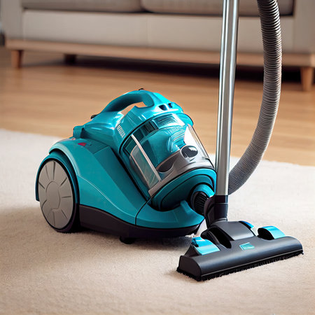 a vacuum that is on the floor with its brush and duster in front of the vacuum machineの素材