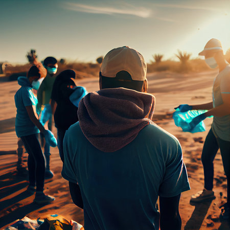 some people on the beach playing with kites in the sand and sun shining through the clouds over the oceanの素材