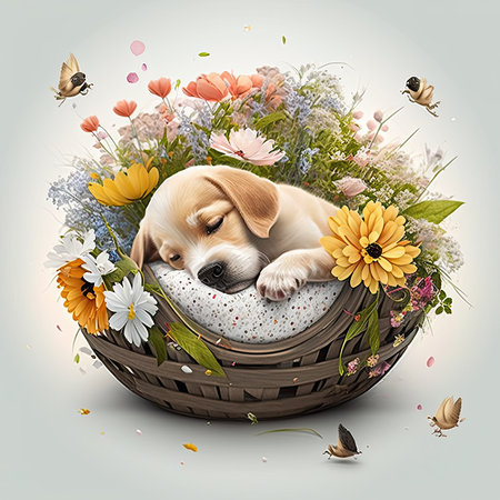 This heartwarming image captures the pure innocence and playful nature of a puppy in its natural or playful environment. Enjoy the beauty and simplicity of nature. Generative AIの素材