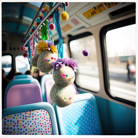 This vibrant photo captures the beauty and joy of Easter with a display of decorated eggs arranged on a windowsill. The colorful eggs are set against a blurred background Generative AIの素材