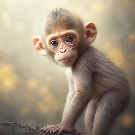 The baby monkey appears to be looking directly at the camera with a curious expression on its face Generative AIの素材