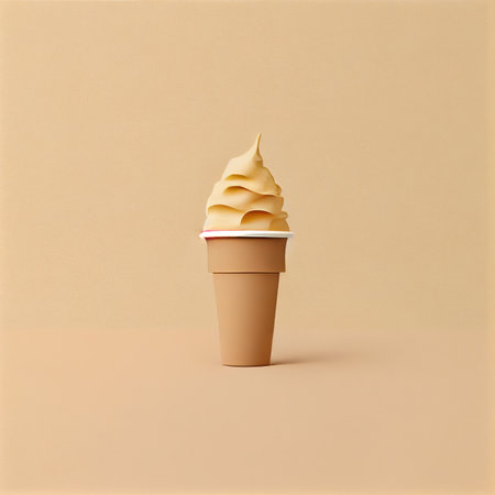 an ice cream cone on top of a coffee cup, with the lid partially closed to reveal its shape. Generative AIの素材