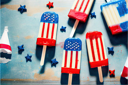 some pops with the american flag on them and stars in the middle one is red, white, and blue. Generative AIの素材