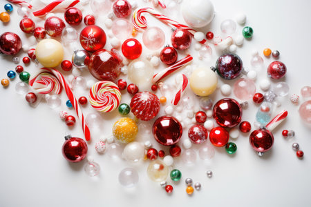 many different colored candis on a white background with copy space in the top right corner and bottom left corner. Generative AIの素材