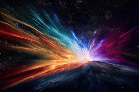 an abstract space scene with colorful stars and nebulas in the distance, as if you want to see it. Generative AIの素材