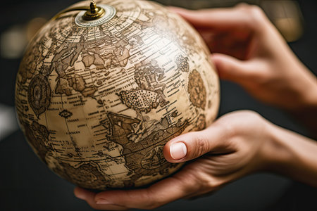 a globe being held in the palm of a persons hand, which is holding it with both hands. Generative AIの素材