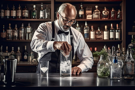A bartender carefully creates a refreshing cocktail for customers at a popular bar. Generative Aiの素材