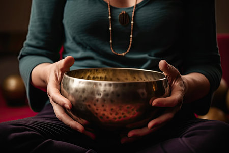 A calming photo of a person holding a metallic bowl in their hands. Generative Aiの素材