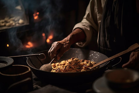 A skilled Indian chef making traditional naan bread in a tandoor oven using his bare hands. Generative Aiの素材