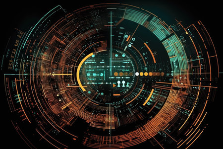 A lock in the center of a circuit, with an image of a padlock on its side.. Generative Aiの素材