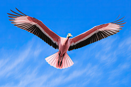 a bird that is flying in the air with its wings spread out and its head to the groundの素材