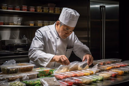 a chef preparing food in the kitchen at a restaurant or other place to be used as an applianceの素材