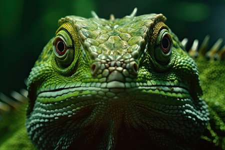 an igua looking at the camera with its eyes open and its head turned to look like a lizardの素材